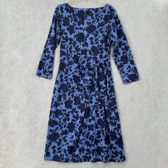 Talbots Faux Wrap Dress Womens XS Knit Jersey Blue Floral Surplice Career - Picture 1 of 11